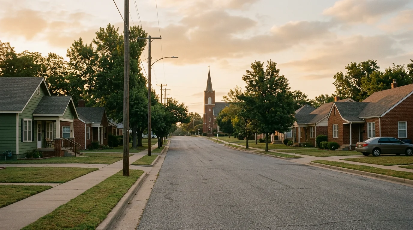 Quiet Oklahoma residential neighborhood on a Sunday morning