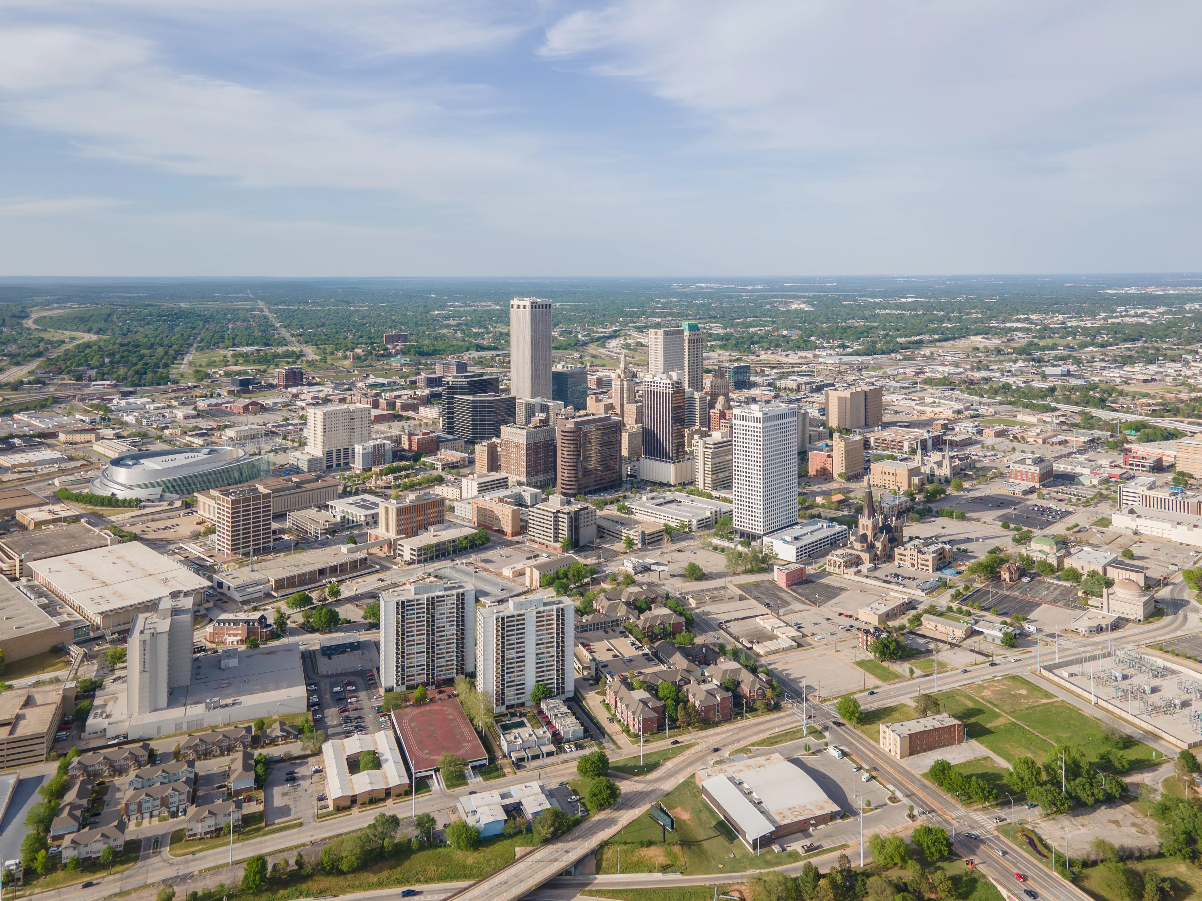 Aerial view of the Tulsa skyline, an area served by our process servers.